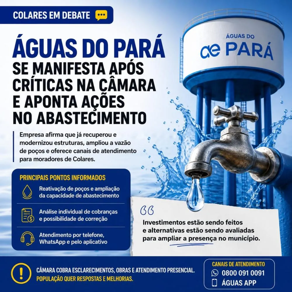 Águas do Pará se manifesta após críticas na Câmara de Colares e afirma que já realizou melhorias no abastecimento